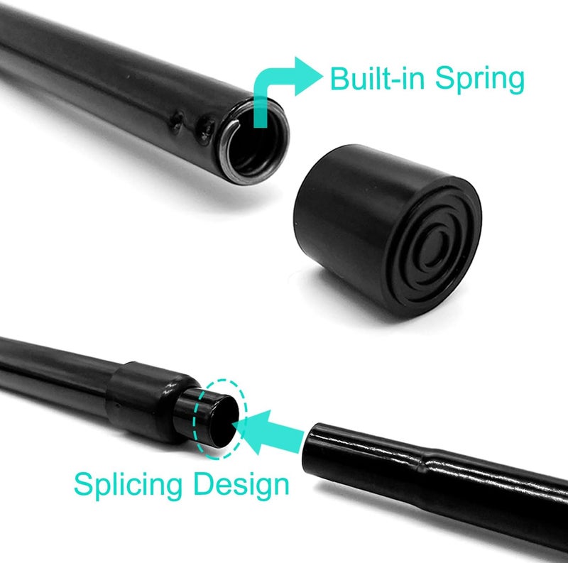Caserry Tension Rod Adjustable Spliceable 30-42 Inches, 0.63" Diameter Spring Short Rod No Drill, Small Extendable Rod for Bathroom, Window, Kitchen, Closet, Room Divider, 0.83" Non-Slip Caps, Black - Image 2